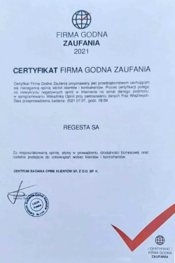 Certyfikat Firma Godna Zaufania 2021