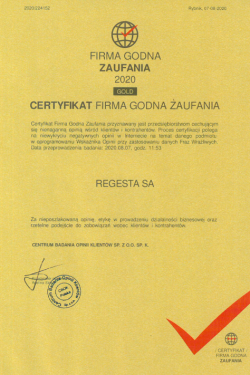 Certyfikat Firma Godna Zaufania GOLD 2020